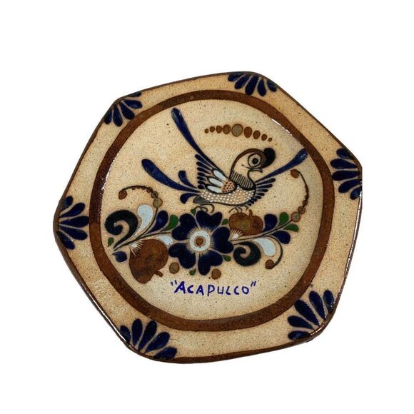 Vintage Tonala Hand Painted Mexican Folk Art Pottery Plate Wall Hanging Acapulco - Picture 1 of 3